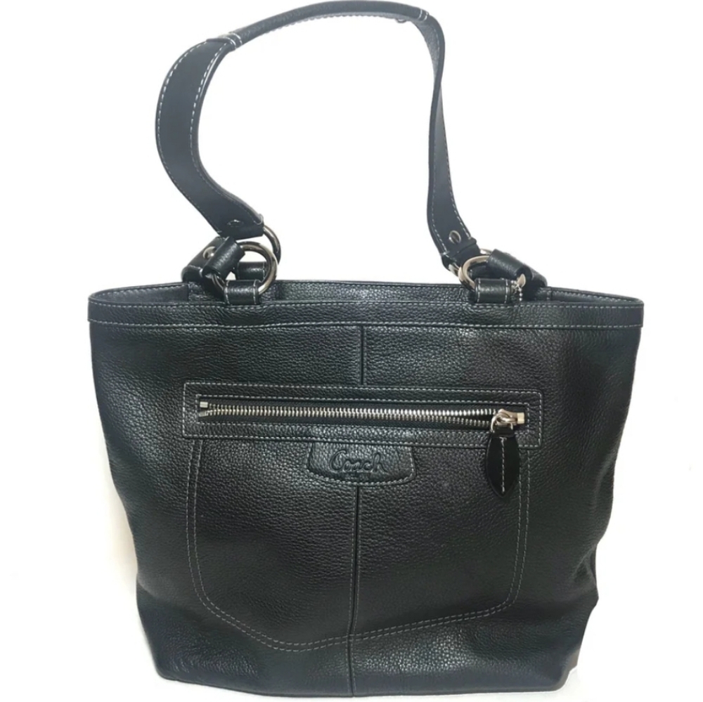 COACH PENELOPE BLACK PEBBLED LEATHER TOTE SHOULDER HANDBAG F14683 Gently Used